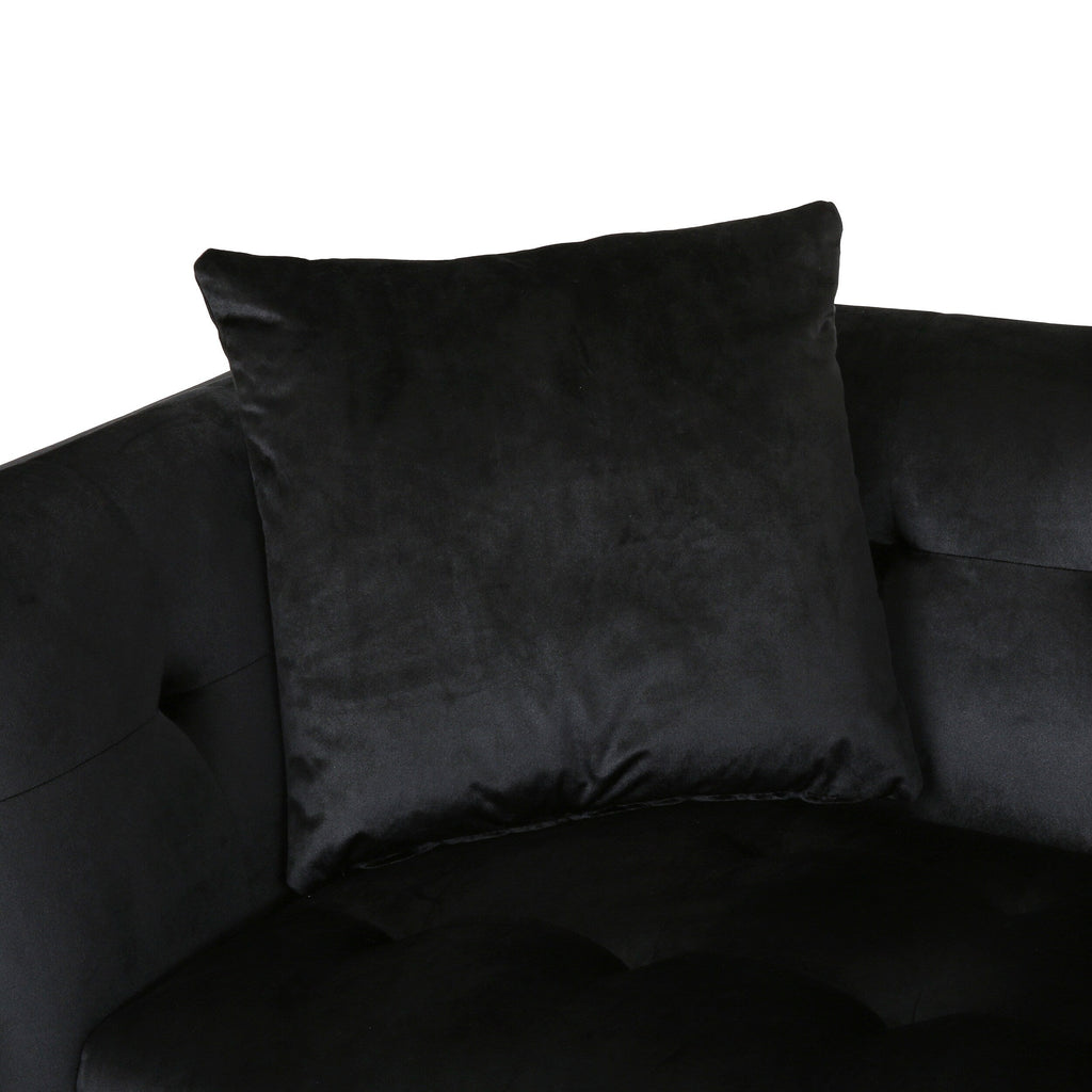 Canapé 3 places en velours noir moderne 86,75 avec coussins et cadre robuste pour le salon