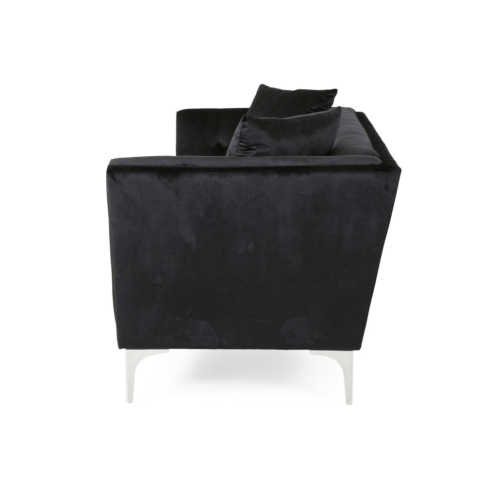 Canapé 3 places en velours noir moderne 86,75 avec coussins et cadre robuste pour le salon