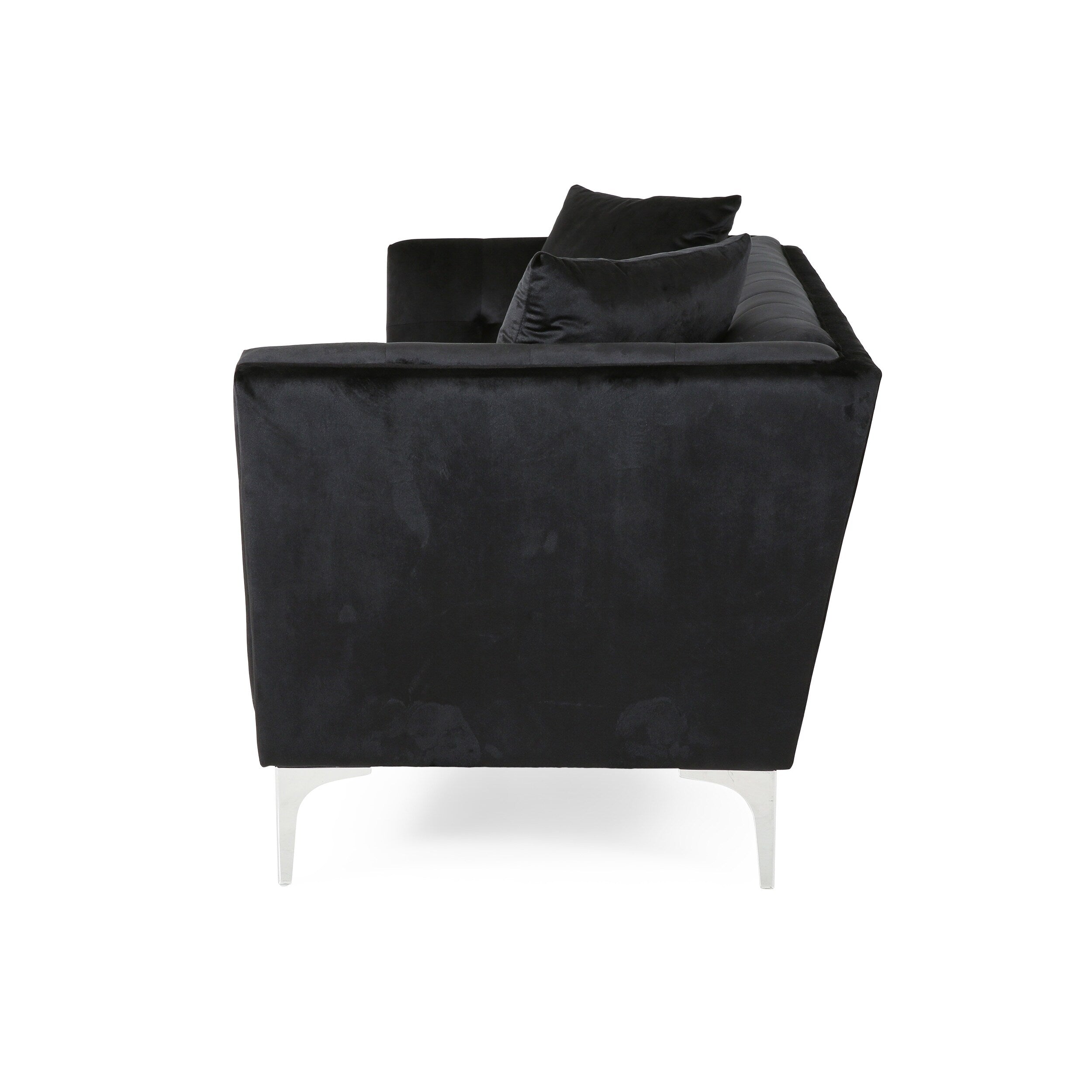 Canapé 3 places en velours noir moderne 86,75 avec coussins et cadre robuste pour le salon