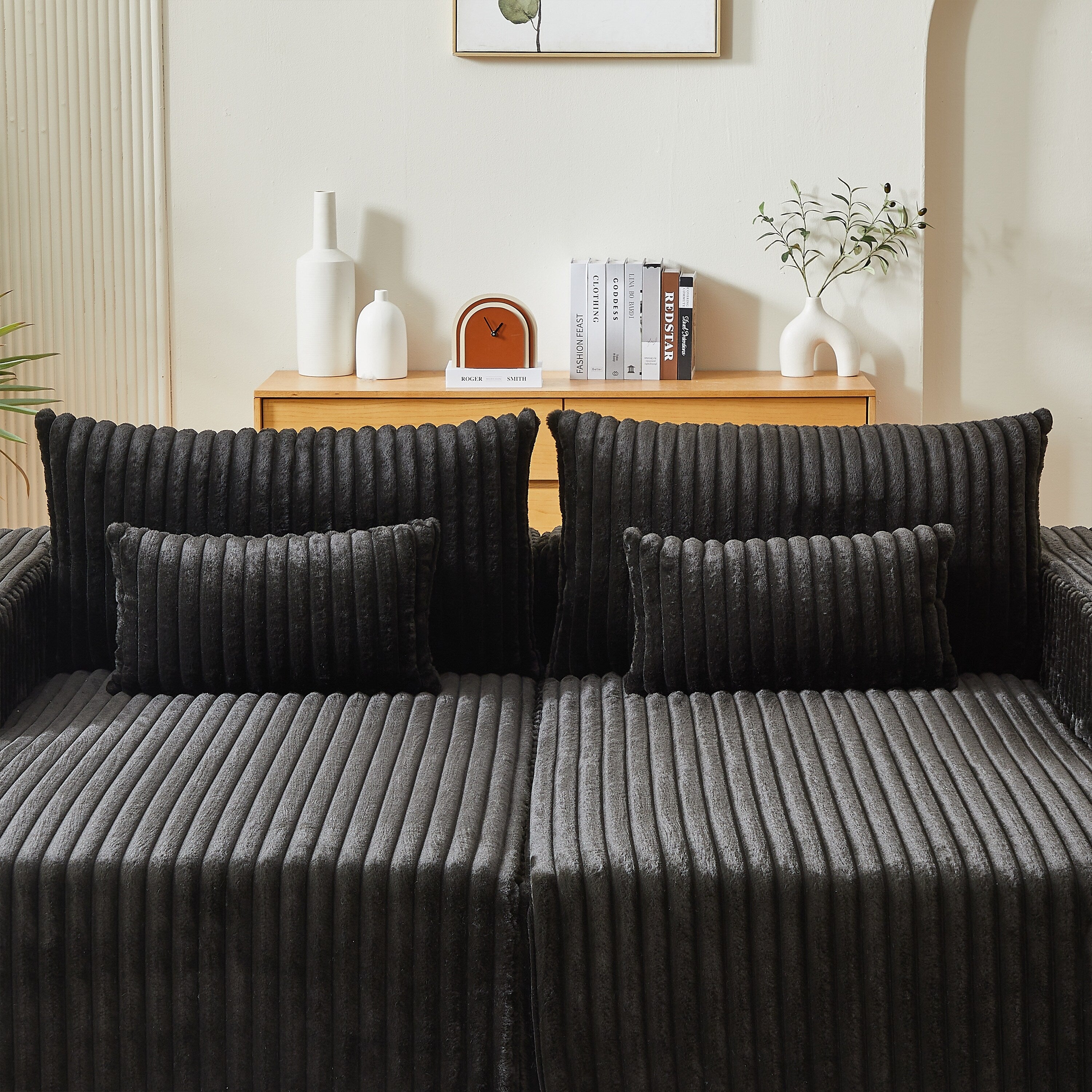 Canapé-lit sectionnel moderne noir 87 Cloud Plush avec coussins pour salon