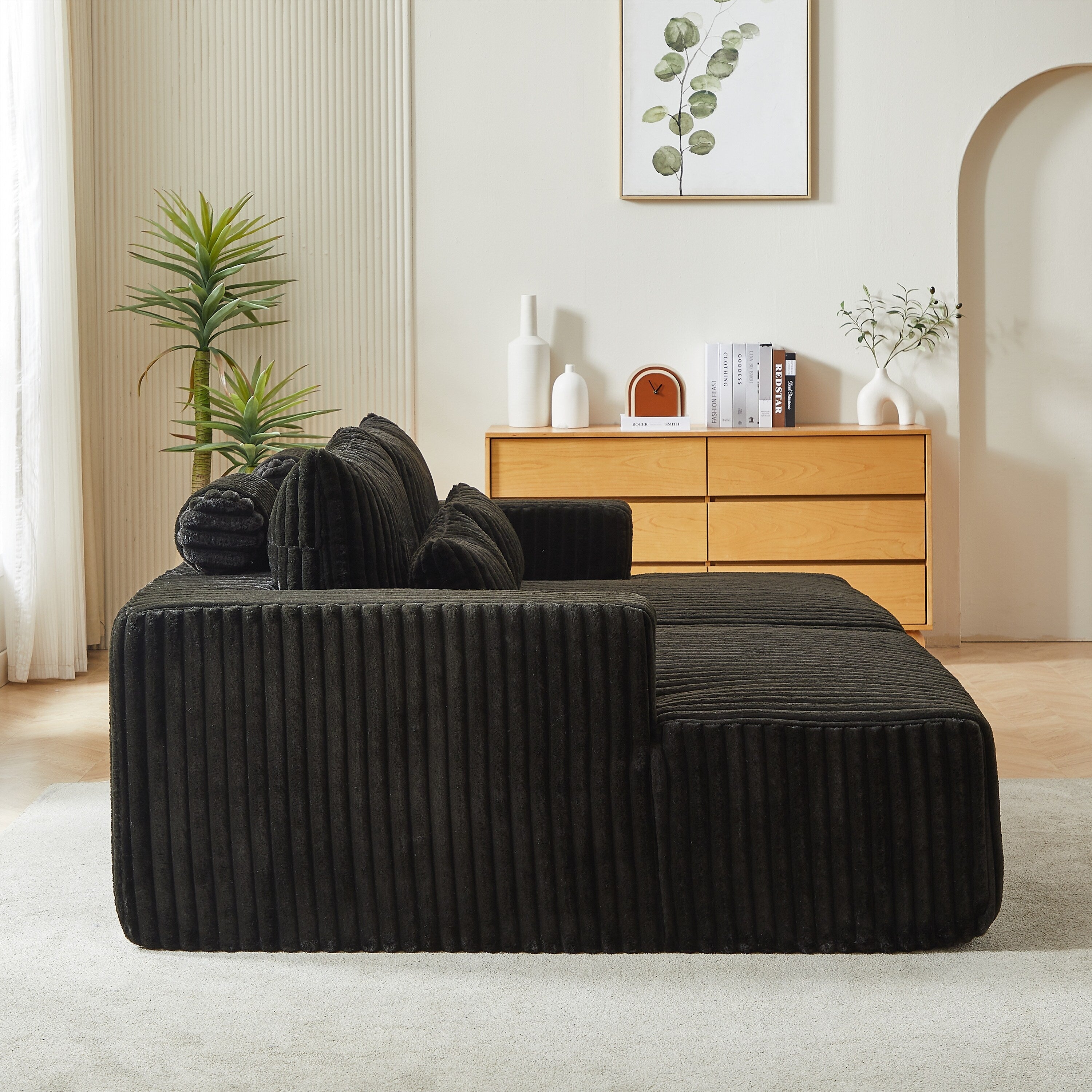 Canapé-lit sectionnel moderne noir 87 Cloud Plush avec coussins pour salon