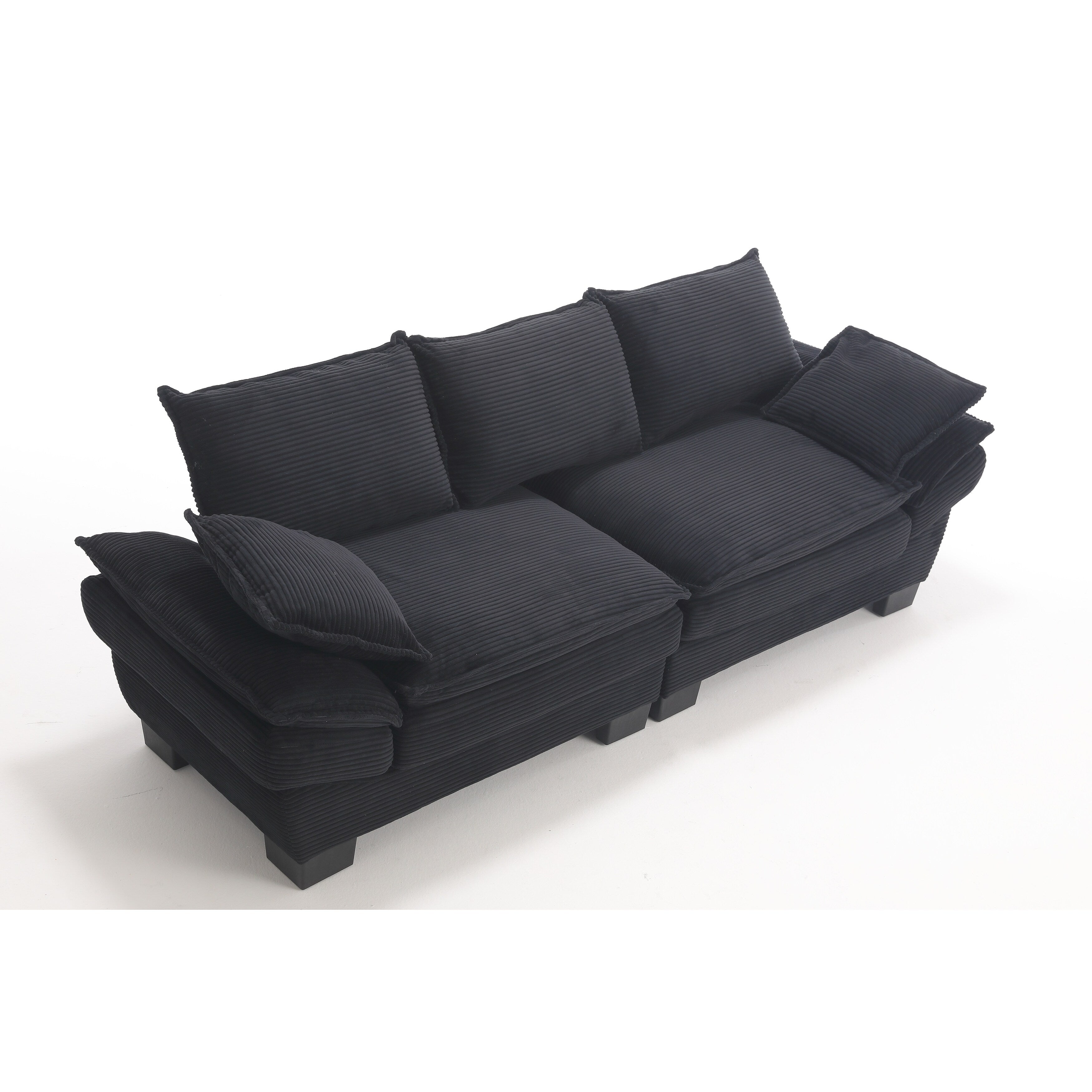 Canapé 3 places en velours côtelé noir moderne 88,6 avec deux coussins et pieds larges en plastique pour le salon