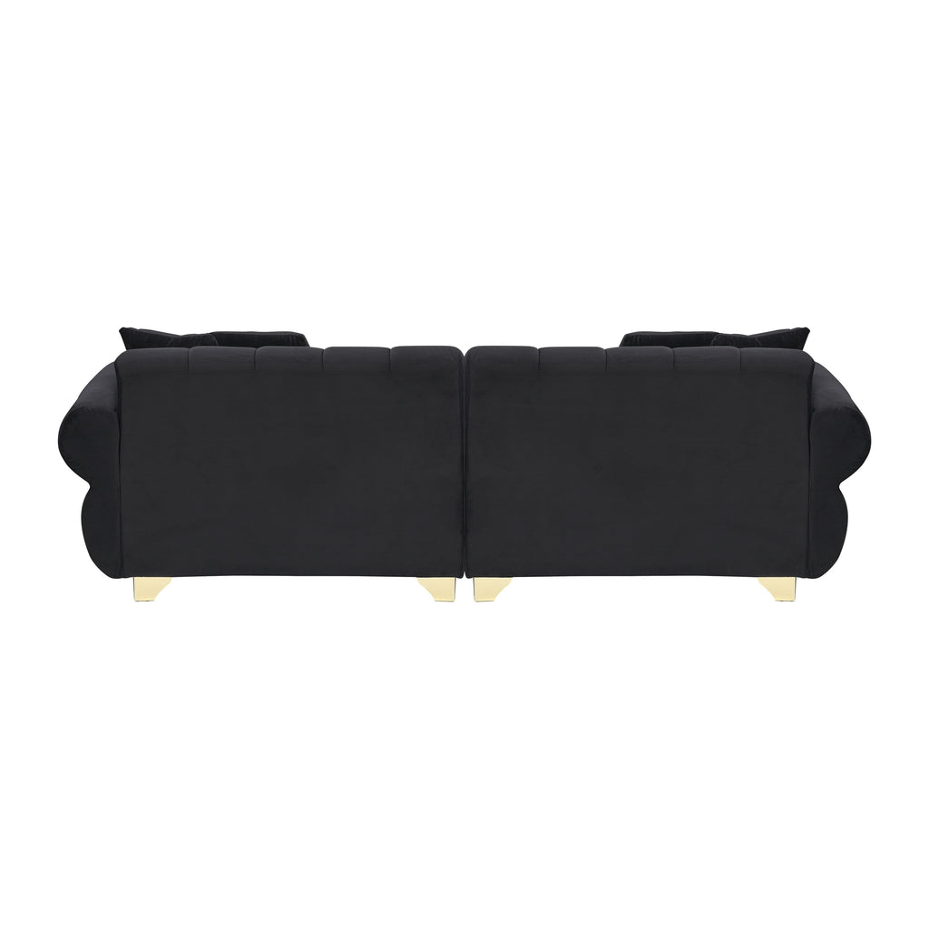 Canapé 3 places en velours noir moderne 89 avec coussins à ressorts et pieds en métal pour le salon