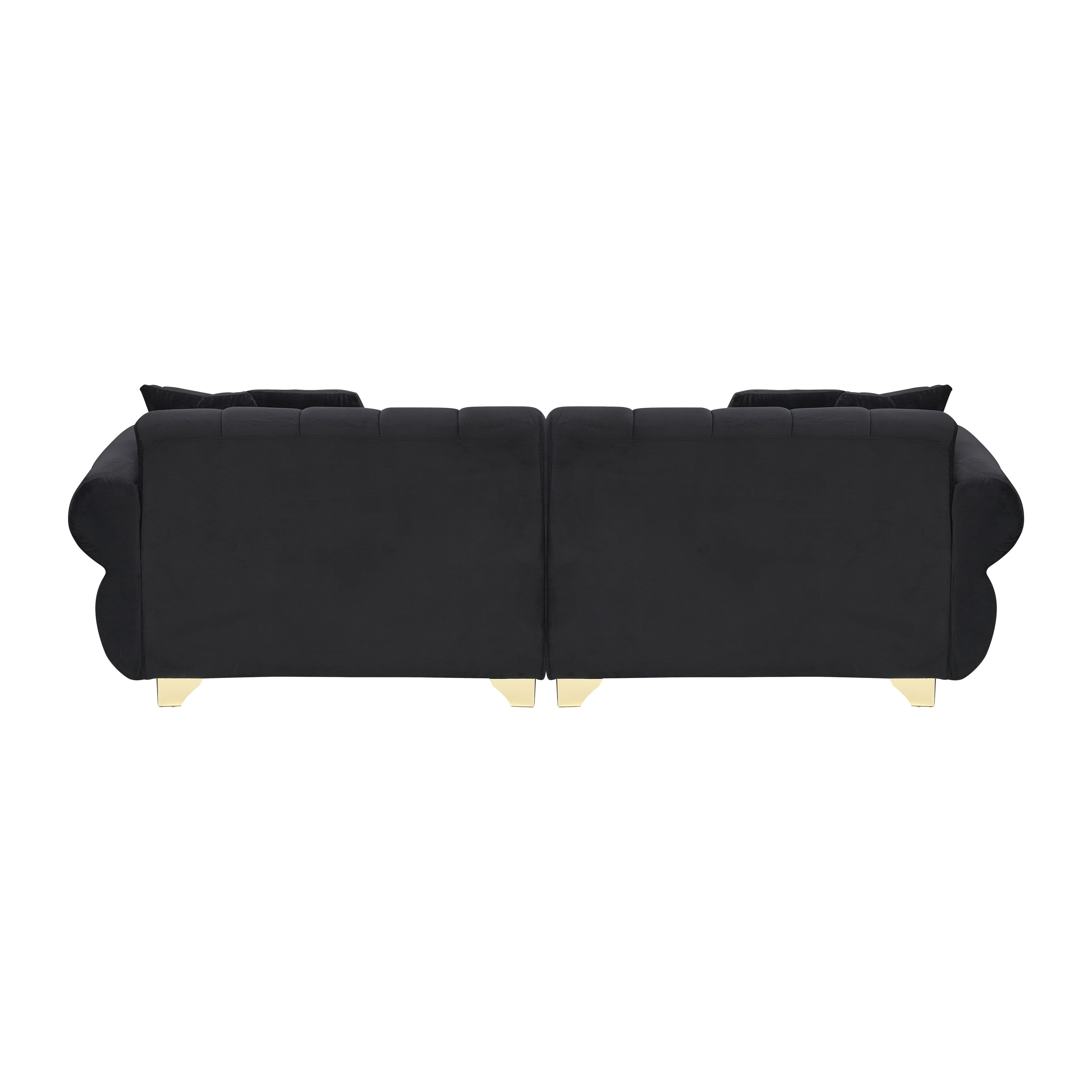 Canapé 3 places en velours noir moderne 89 avec coussins à ressorts et pieds en métal pour le salon