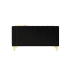 Canapé causeuse moderne en velours noir avec touches dorées et coussins moelleux pour le salon