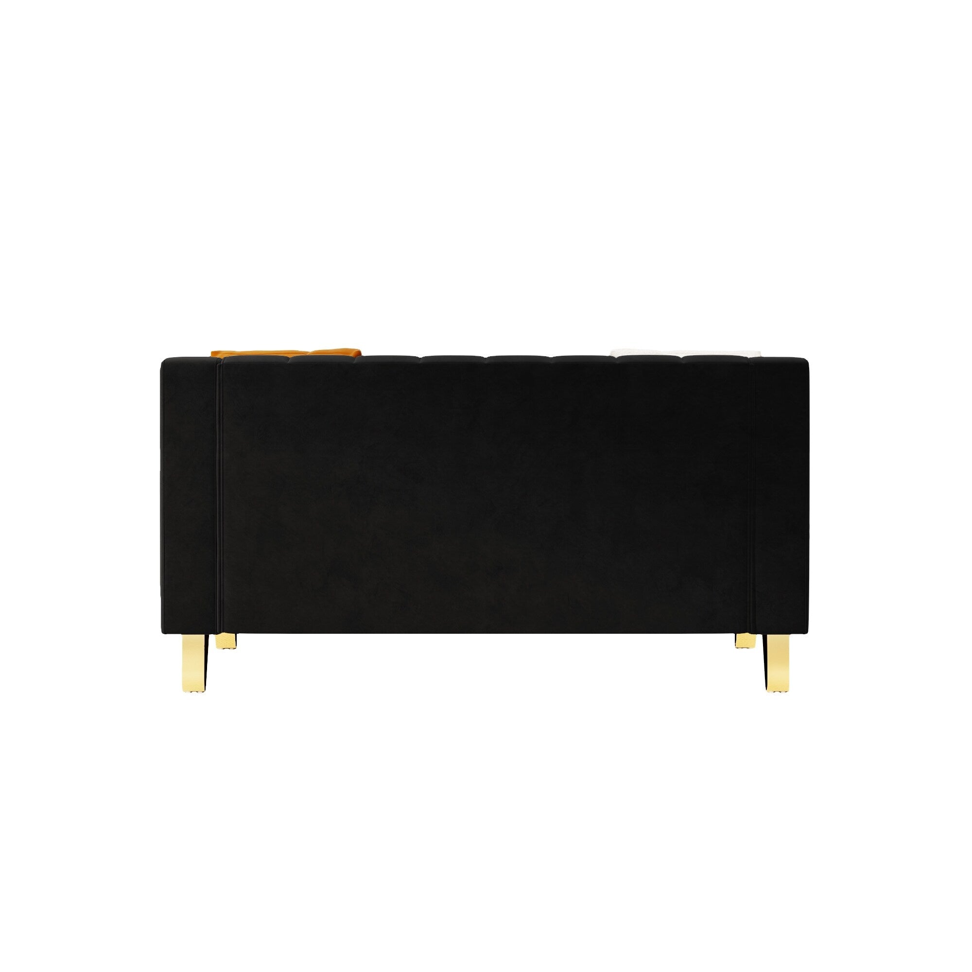 Canapé causeuse moderne en velours noir avec touches dorées et coussins moelleux pour le salon