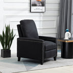 Fauteuil inclinable manuel moderne en velours noir avec coussins et décoration cloutée