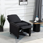 Fauteuil inclinable manuel moderne en velours noir avec coussins et décoration cloutée