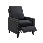 Fauteuil inclinable manuel moderne en velours noir avec coussins moelleux et repose-pieds, décoration cloutée