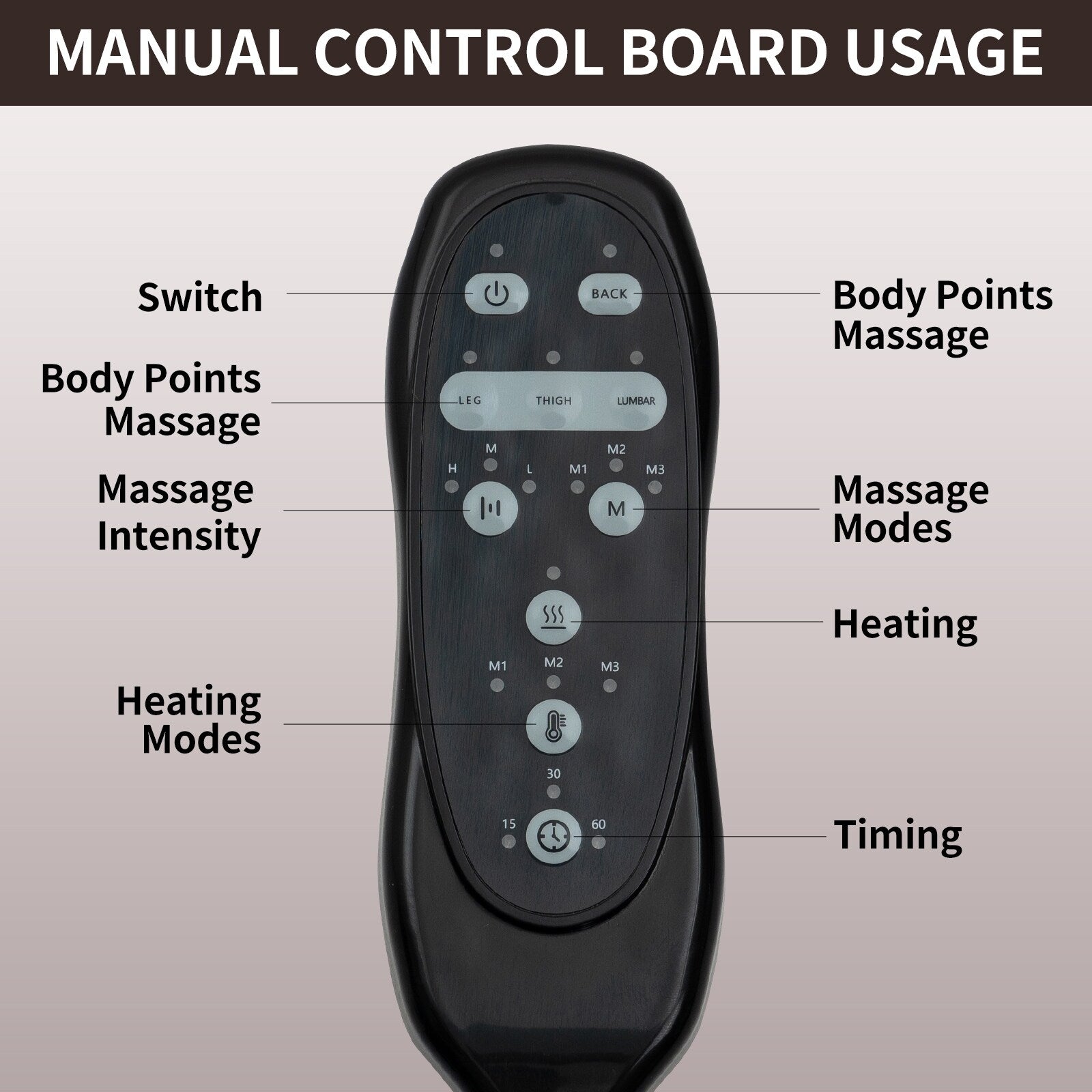 Fauteuil inclinable motorisé Okin noir avec massage par vibration à 8 points, chauffage lombaire, deux porte-gobelets et ports USB