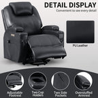 Fauteuil inclinable motorisé Okin noir avec massage par vibration à 8 points, chauffage lombaire, deux porte-gobelets et ports USB