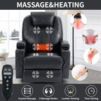 Fauteuil inclinable motorisé Okin noir avec massage par vibration à 8 points, chauffage lombaire, deux porte-gobelets et ports USB