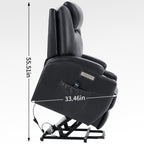 Fauteuil inclinable motorisé Okin noir avec massage par vibration à 8 points, chauffage lombaire, deux porte-gobelets et ports USB