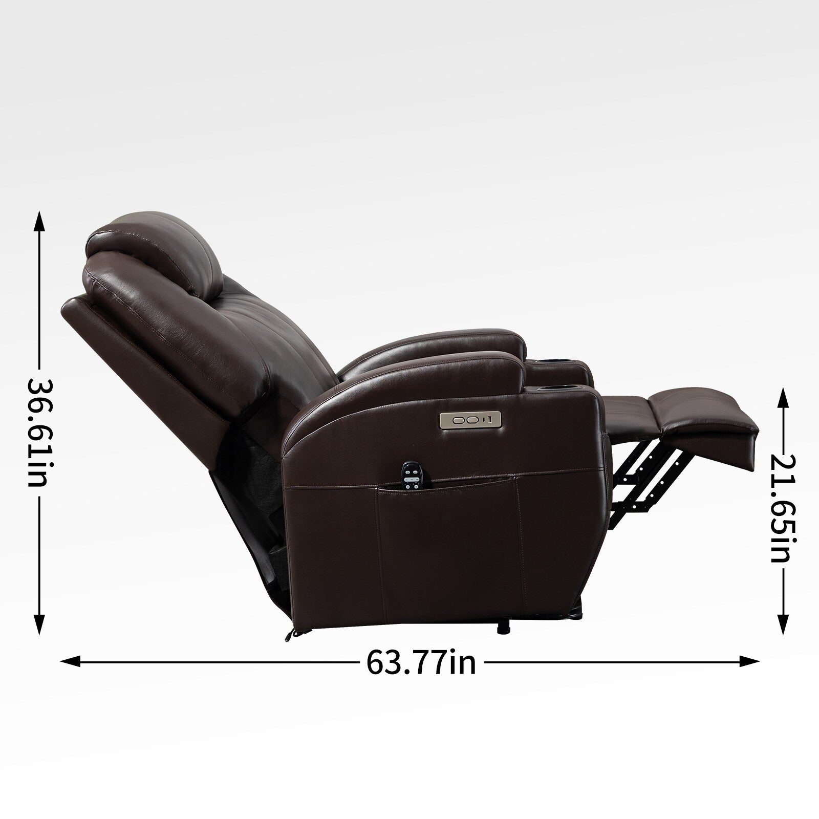 Fauteuil inclinable motorisé Okin noir avec massage par vibration à 8 points, chauffage lombaire, deux porte-gobelets et ports USB