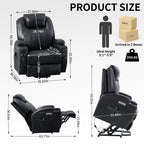 Fauteuil inclinable motorisé Okin noir avec massage par vibration à 8 points, chauffage lombaire, deux porte-gobelets et ports USB