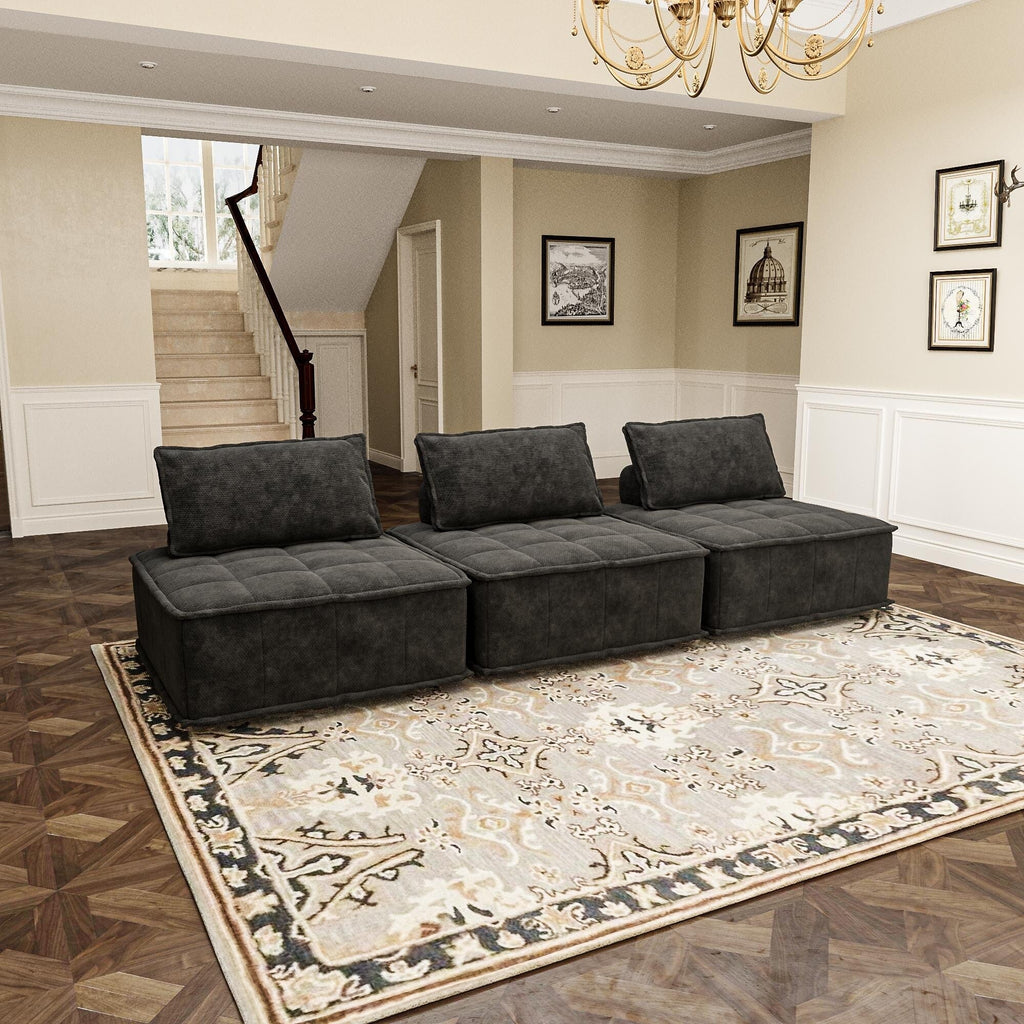 Ensemble de canapés modulaires carrés surdimensionnés en chenille noire, 3 pièces, avec coussins en mousse haute densité, combinaison libre