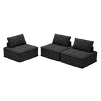 Ensemble de canapés modulaires carrés surdimensionnés en chenille noire, 3 pièces, avec coussins en mousse haute densité, combinaison libre