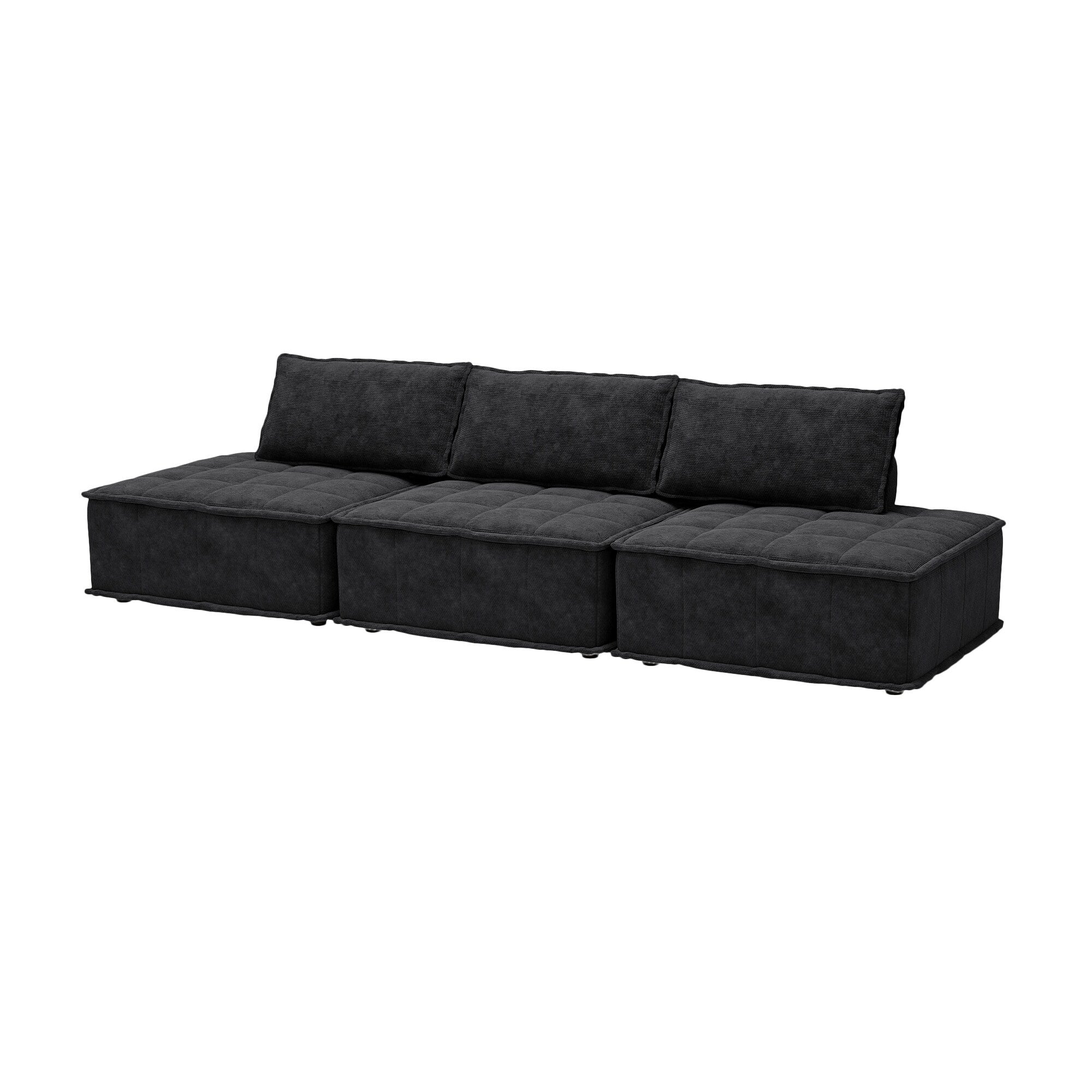 Ensemble de canapés modulaires carrés surdimensionnés en chenille noire, 3 pièces, avec coussins en mousse haute densité, combinaison libre