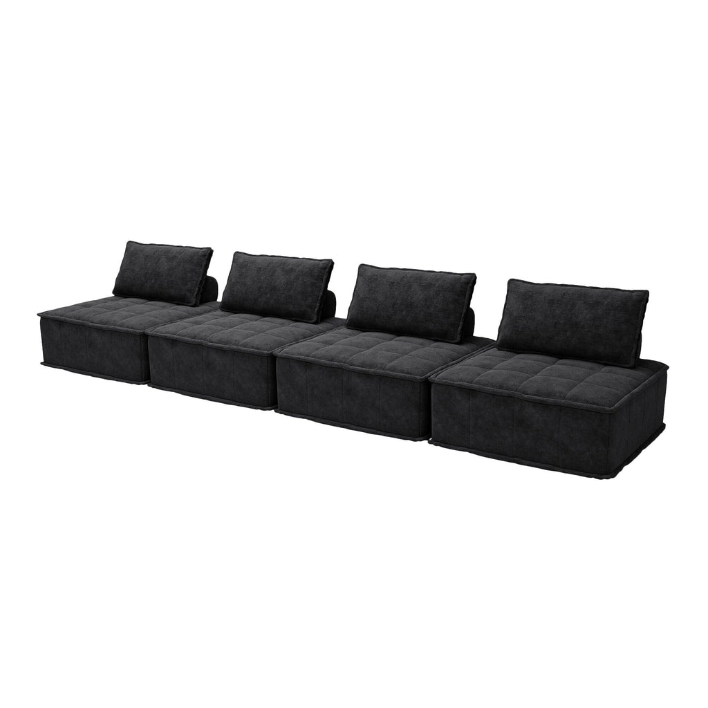 Ensemble de canapés modulaires carrés surdimensionnés en chenille noire, 4 pièces, avec coussins en mousse haute densité, combinaison libre