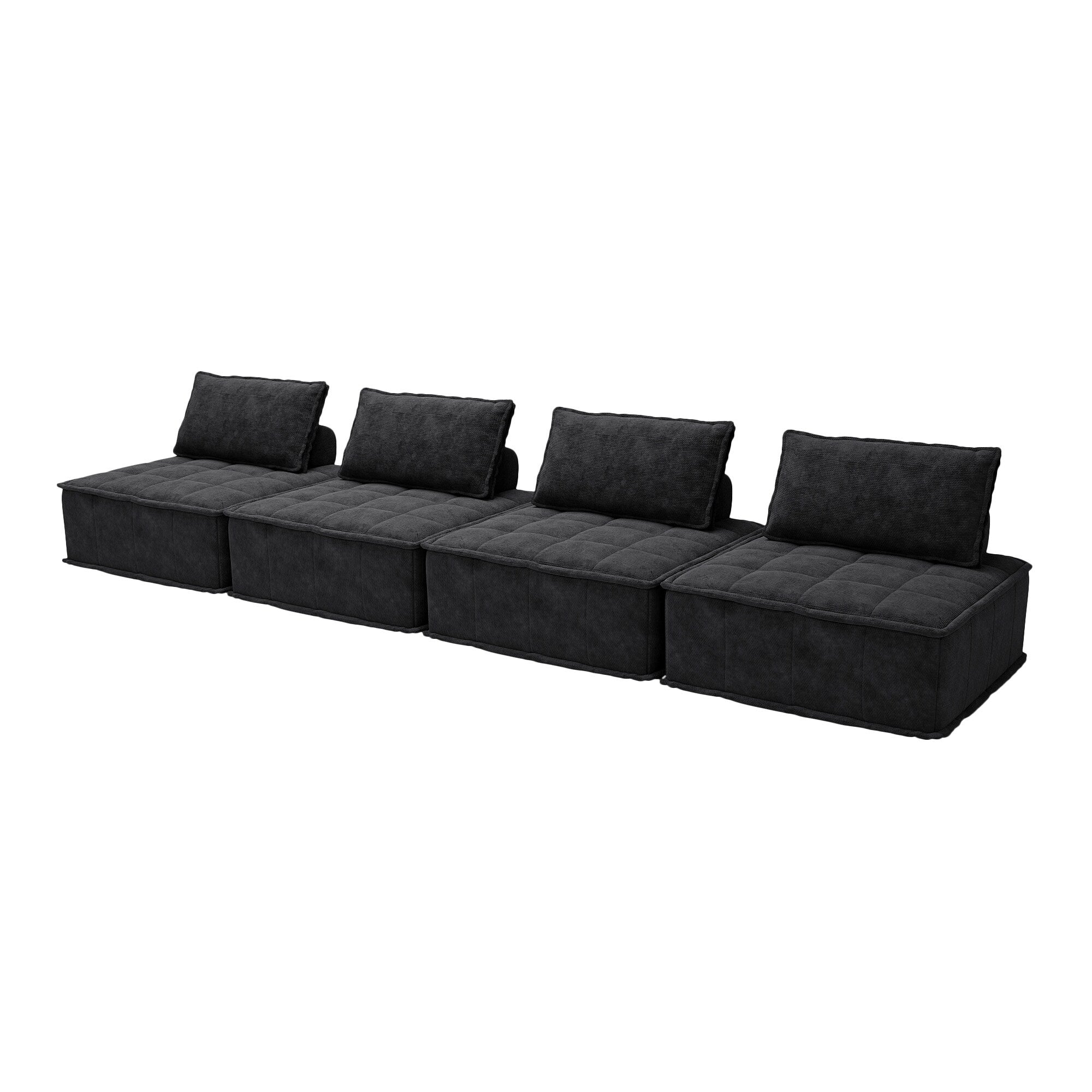 Ensemble de canapés modulaires carrés surdimensionnés en chenille noire, 4 pièces, avec coussins en mousse haute densité, combinaison libre