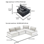 Ensemble de canapés modulaires carrés surdimensionnés en chenille noire, 4 pièces, avec coussins en mousse haute densité, combinaison libre