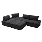 Ensemble de canapés carrés modulaires surdimensionnés en chenille noire, 5 pièces, avec coussins en mousse haute densité, combinaison libre