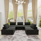 Ensemble de canapés carrés modulaires surdimensionnés en chenille noire, 5 pièces, avec coussins en mousse haute densité, combinaison libre