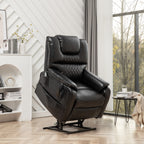 Fauteuil inclinable électrique surdimensionné en cuir PU noir avec massage, chauffage lombaire, poches latérales, inclinaison à plat à 180°
