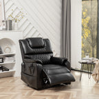 Fauteuil inclinable électrique surdimensionné en cuir PU noir avec massage, chauffage lombaire, poches latérales, inclinaison à plat à 180°