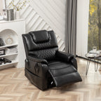 Fauteuil inclinable électrique surdimensionné en cuir PU noir avec massage, chauffage lombaire, poches latérales, inclinaison à plat à 180°