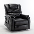 Fauteuil inclinable électrique surdimensionné en cuir PU noir avec massage, chauffage lombaire, poches latérales, inclinaison à plat à 180°