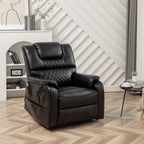 Fauteuil inclinable électrique surdimensionné en cuir PU noir avec massage, chauffage lombaire, poches latérales, inclinaison à plat à 180°