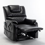 Fauteuil inclinable électrique surdimensionné en cuir PU noir avec massage, chauffage lombaire, poches latérales, inclinaison à plat à 180°