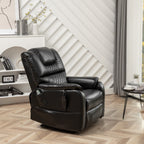 Fauteuil inclinable électrique surdimensionné en cuir PU noir avec massage, chauffage lombaire, poches latérales, inclinaison à plat à 180°