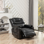 Fauteuil inclinable électrique surdimensionné en cuir PU noir avec massage, chauffage lombaire, poches latérales, inclinaison à plat à 180°
