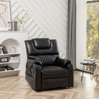 Fauteuil inclinable électrique surdimensionné en cuir PU noir avec massage, chauffage lombaire, poches latérales, inclinaison à plat à 180°