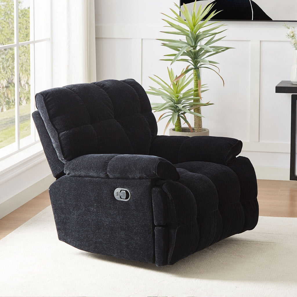 Fauteuil inclinable manuel pivotant à 360° noir rembourré avec accoudoirs et siège plus larges