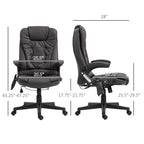 Fauteuil de bureau inclinable pivotant à 360° en cuir PU noir avec massage par vibration, chauffage lombaire et hauteur réglable