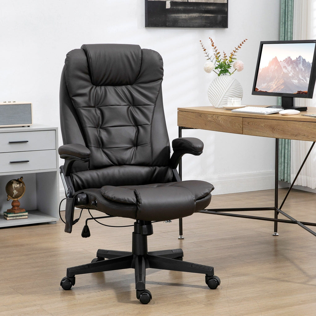 Fauteuil de bureau inclinable pivotant à 360° en cuir PU noir avec massage par vibration, chauffage lombaire et hauteur réglable