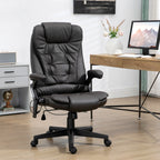 Fauteuil de bureau inclinable pivotant à 360° en cuir PU noir avec massage par vibration, chauffage lombaire et hauteur réglable
