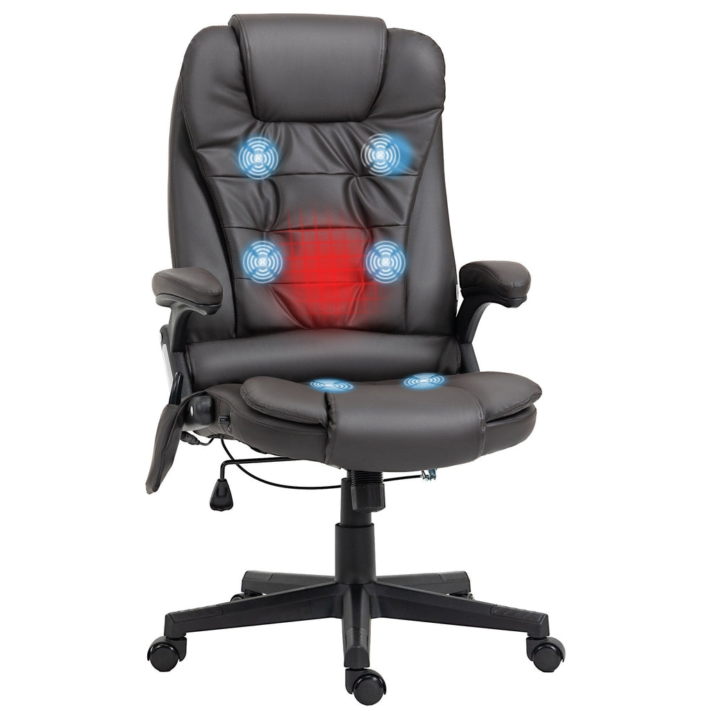 Fauteuil de bureau inclinable pivotant à 360° en cuir PU noir avec massage par vibration, chauffage lombaire et hauteur réglable