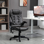 Fauteuil de bureau inclinable pivotant à 360° en cuir PU noir avec massage par vibration, chauffage lombaire et hauteur réglable