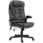 Fauteuil de bureau inclinable pivotant à 360° en cuir PU noir avec massage par vibration, chauffage lombaire et hauteur réglable