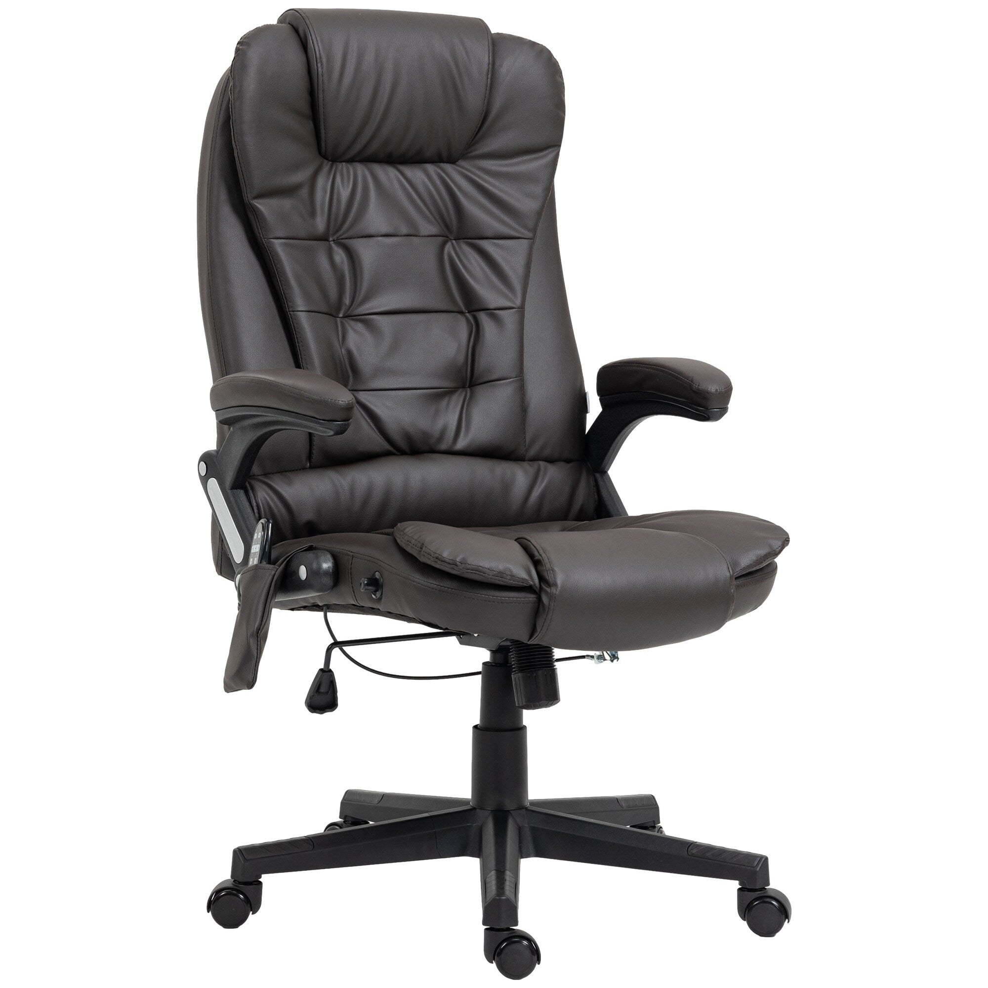 Fauteuil de bureau inclinable pivotant à 360° en cuir PU noir avec massage par vibration, chauffage lombaire et hauteur réglable