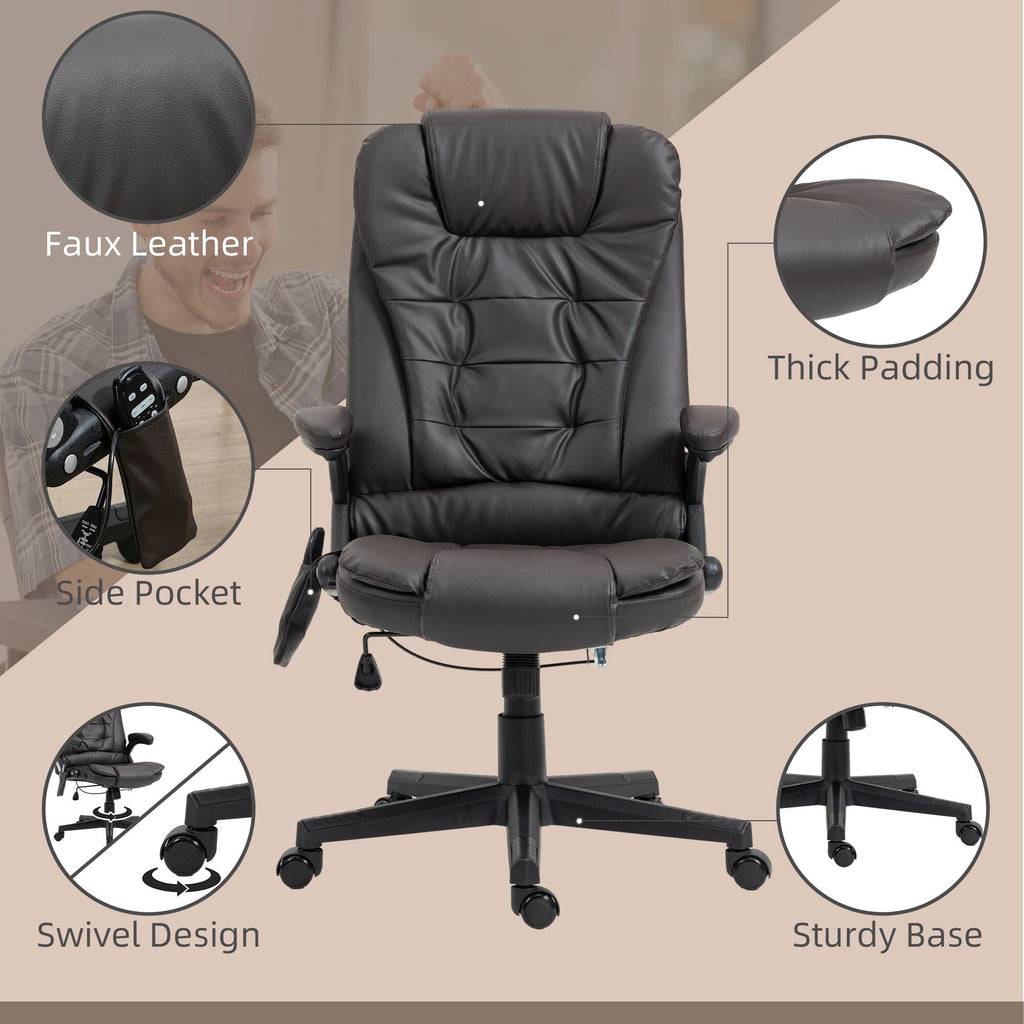 Fauteuil de bureau inclinable pivotant à 360° en cuir PU noir avec massage par vibration, chauffage lombaire et hauteur réglable