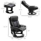 Fauteuil inclinable manuel pivotant à 360° en cuir PU noir avec repose-pieds, massage par vibrations complet du corps et poche latérale