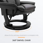 Fauteuil inclinable manuel pivotant à 360° en cuir PU noir avec repose-pieds, massage par vibrations complet du corps et poche latérale