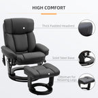 Fauteuil inclinable manuel pivotant à 360° en cuir PU noir avec repose-pieds, massage par vibrations complet du corps et poche latérale