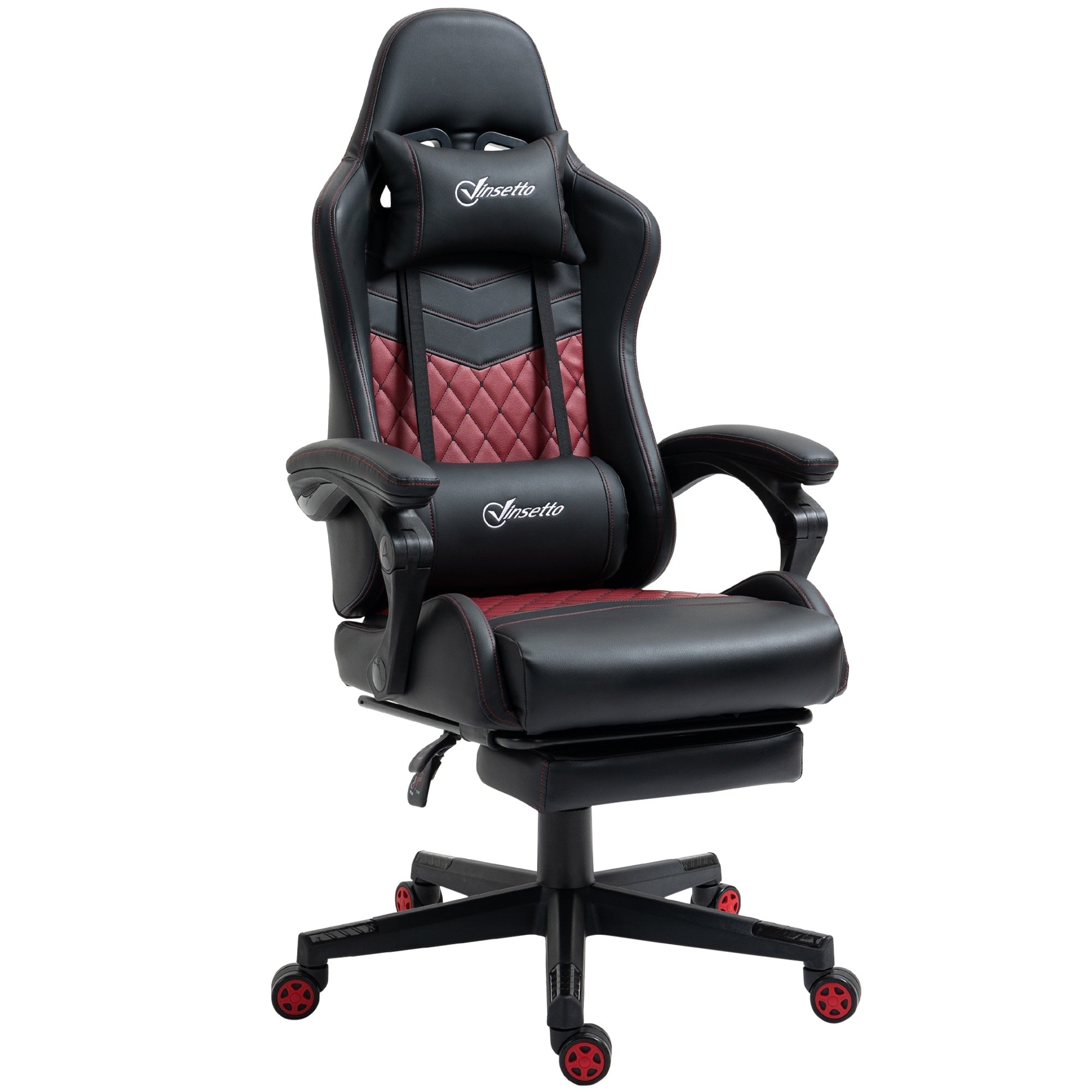 Fauteuil de jeu inclinable pivotant à 360° en cuir PU noir avec repose-pieds, appui-tête, support lombaire et hauteur réglable