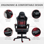 Fauteuil de jeu inclinable pivotant à 360° en cuir PU noir avec repose-pieds, appui-tête, support lombaire et hauteur réglable